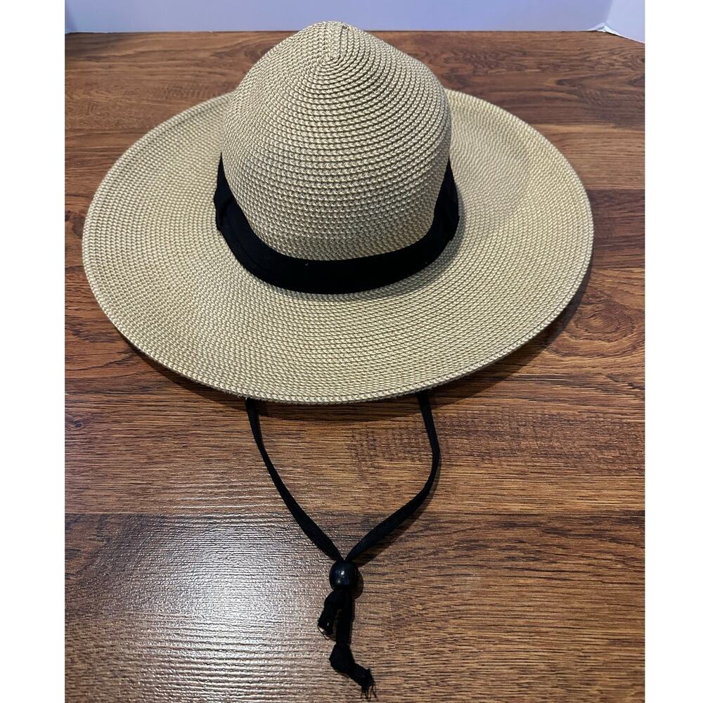 Solar Escape Wide Brim Sun Hat Black Band Packable Adjustable Drawstring OS